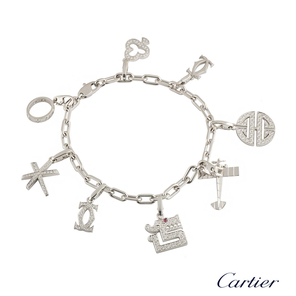 Cartier White Gold and Diamond Charm Bracelet | Rich Diamonds